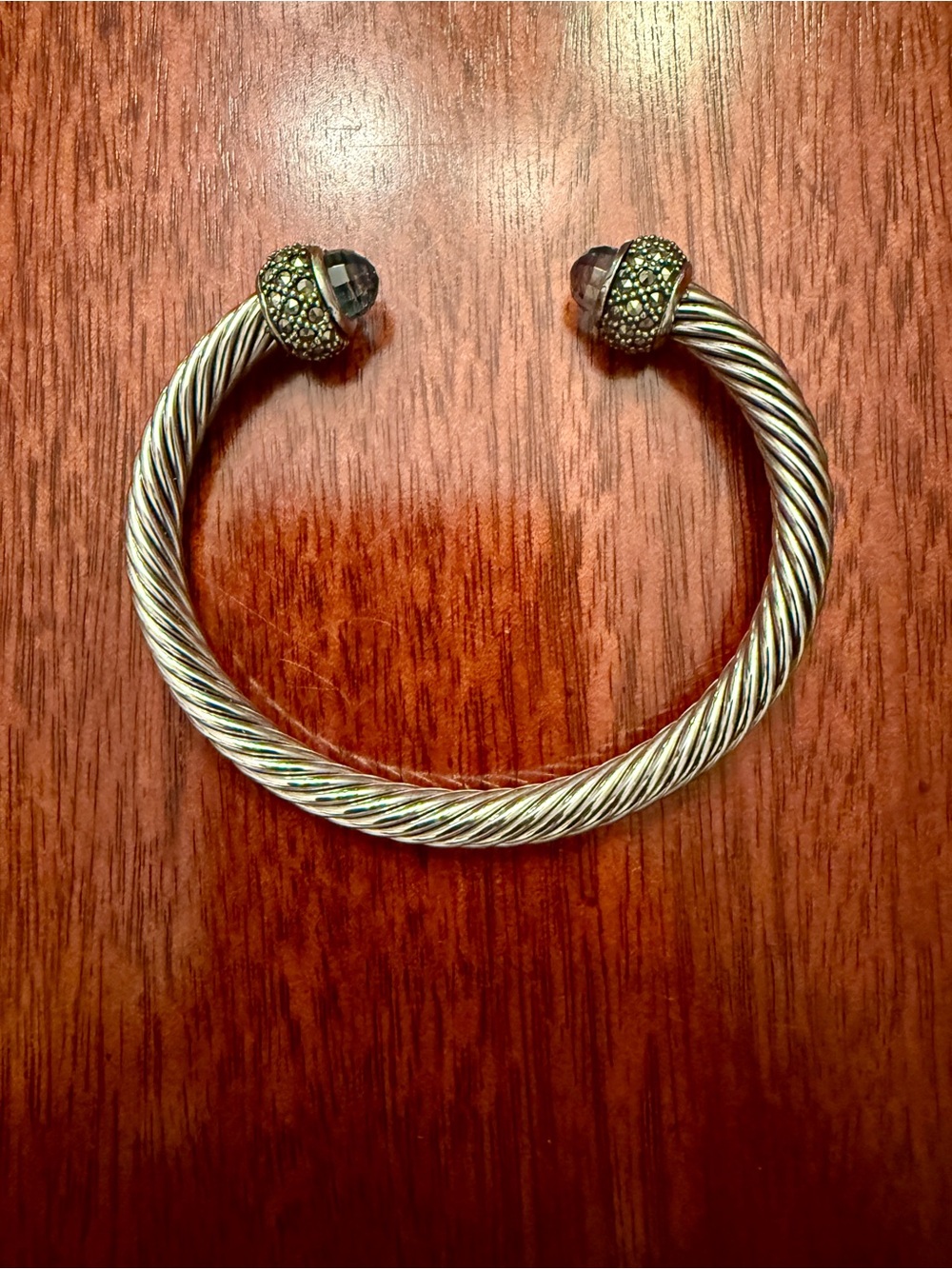 Twisted Cable Open Cuff Bracelet in Silver toned